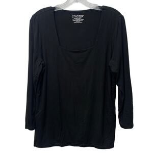 Chico's Size 1 Womens Medium Black Scoop Neck Long Sleeve TShirt Top